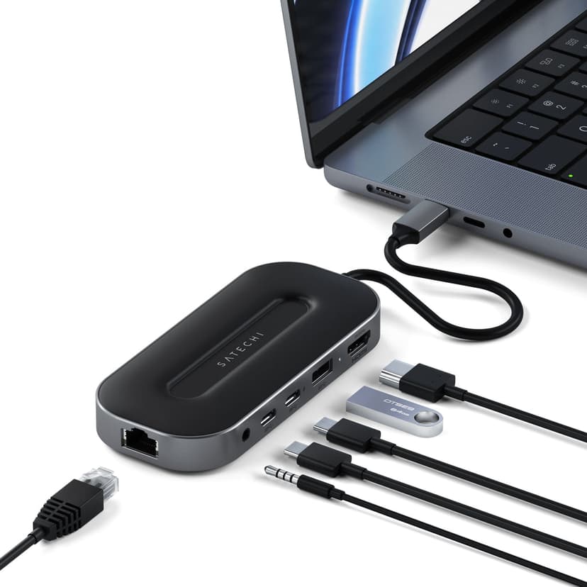 Satechi ST-U4MGEM dockningsstationer för bärbara datorer Kabel USB4 Svart, Grå USB4