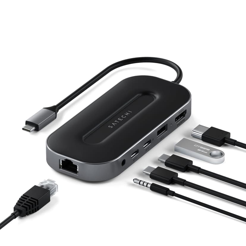 Satechi ST-U4MGEM dockningsstationer för bärbara datorer Kabel USB4 Svart, Grå USB4