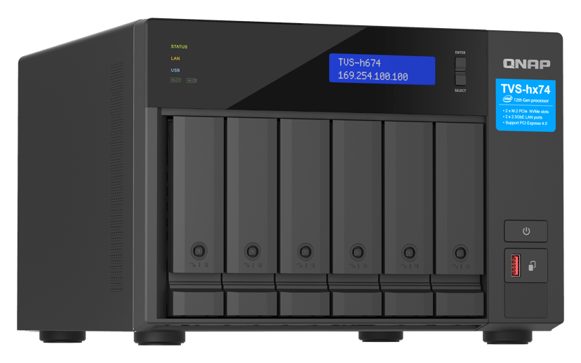 QNAP TVS-h674 NAS Tower Intel® Core™ i3 i3-12100 16 GB DDR4 0 TB QuTS hero musta