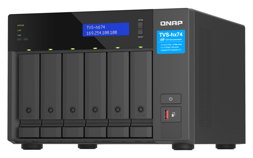 QNAP TVS-h674 NAS Tower Intel® Core™ i3 i3-12100 16 GB DDR4 0 TB QuTS hero Svart