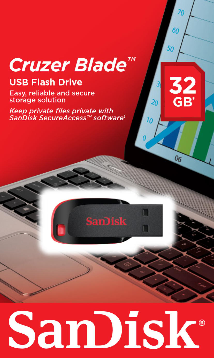 SanDisk Cruzer Blade 32GB USB-A Musta, Punainen