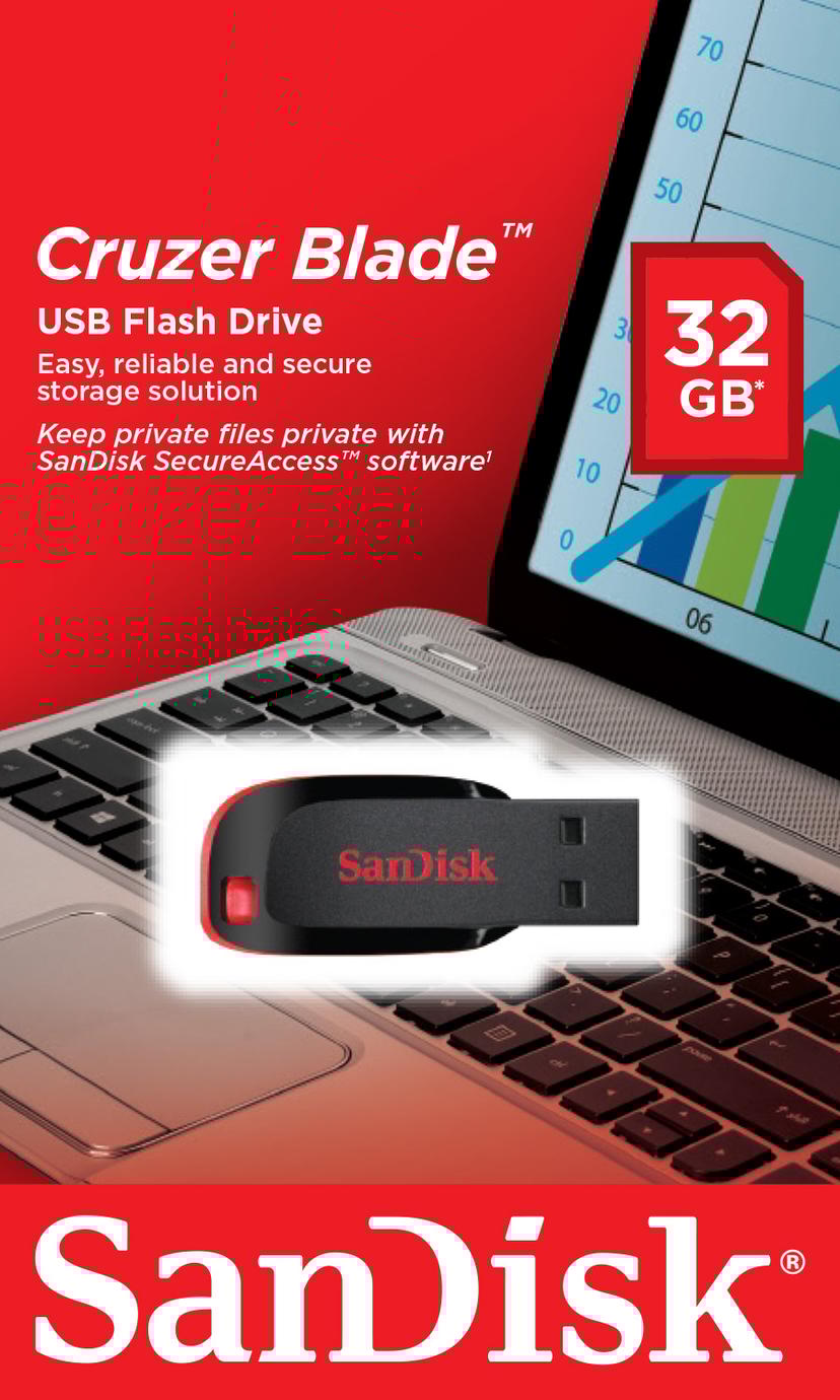 SanDisk Cruzer Blade 32GB USB A-tyyppi Musta, Punainen