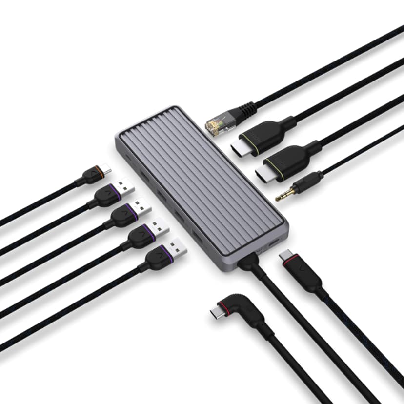 Unisynk 10 Port Dual Screen Hub 4K 100W Grey USB Type-C