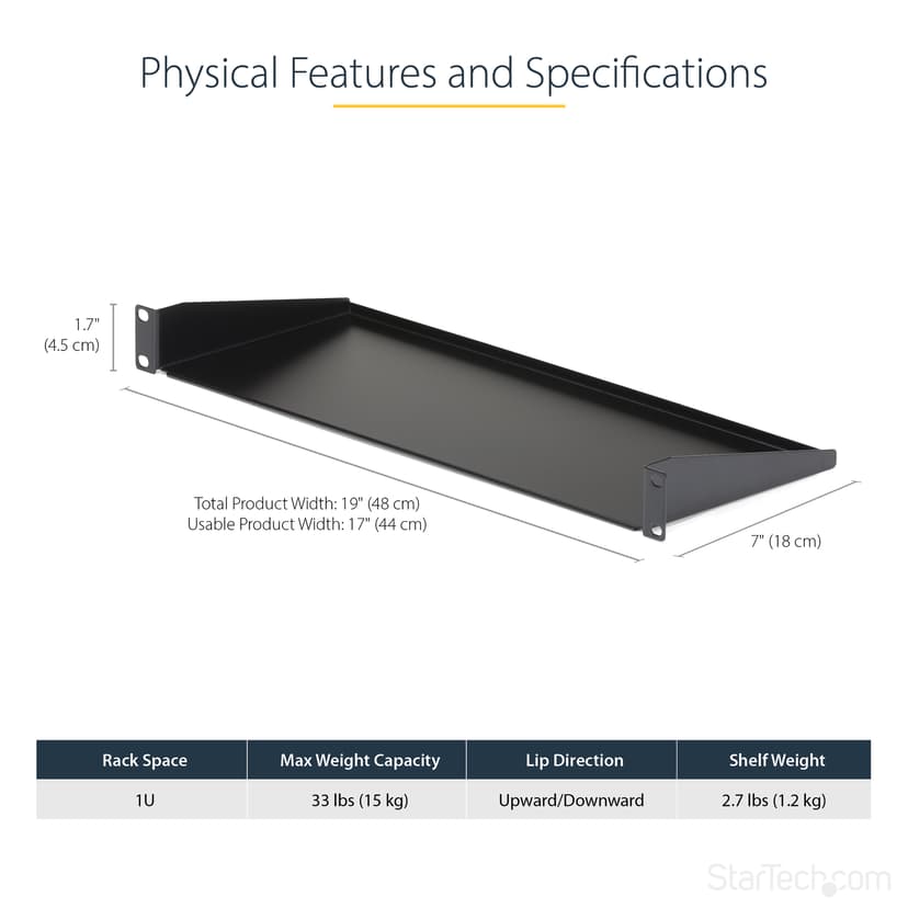 Startech 1U Universal Fixed Rack Mount Shelf