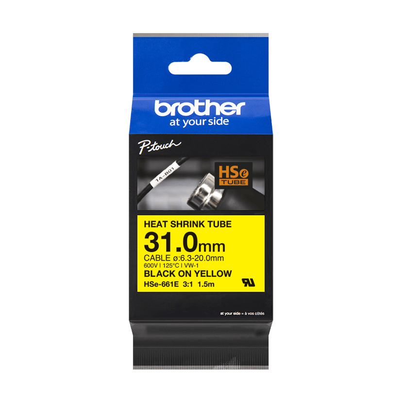 Brother Tape Varmekrympeslange 31mm HSe-661E Svart/Gul