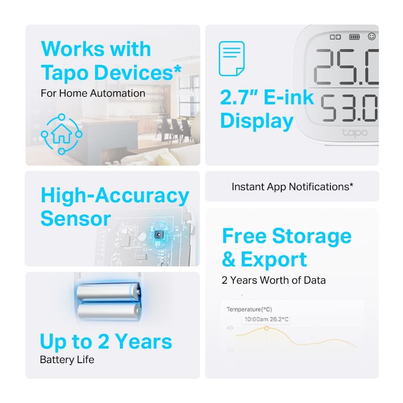TP-Link Tapo T315 inomhus Temperatur- och fuktighetssensor Fristående Trådlös