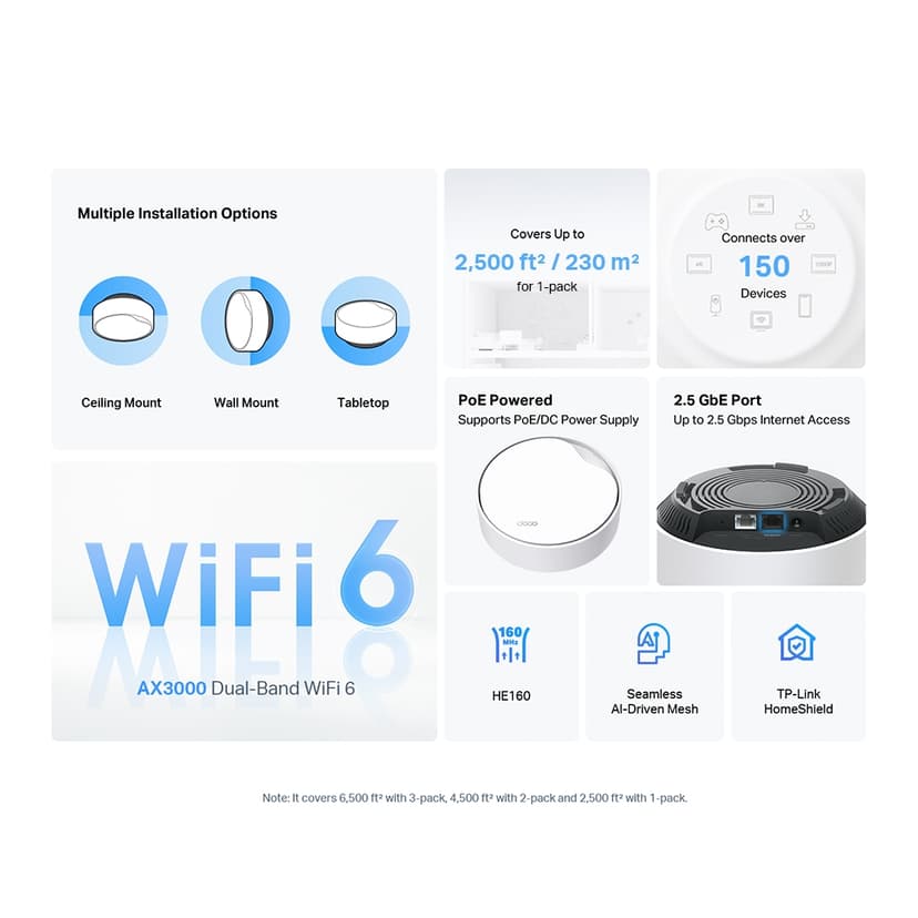 TP-Link Deco X50 PoE WiFi 6 Mesh System 3-Pack