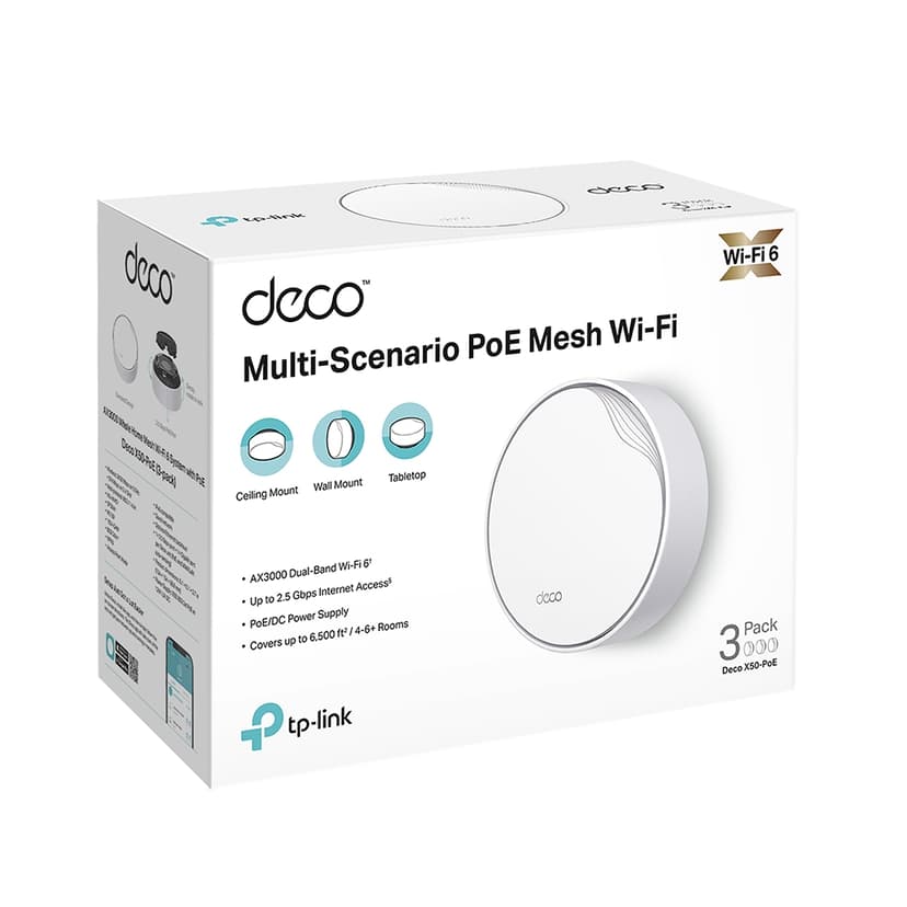 TP-Link Deco X50 PoE WiFi 6 Mesh System 3-Pack