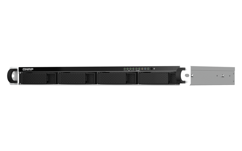 QNAP TS-464eU NAS Rack (1U) Intel® Celeron® N5095 8 GB DDR4 0 TB QNAP Turbo System Aluminium, Sort