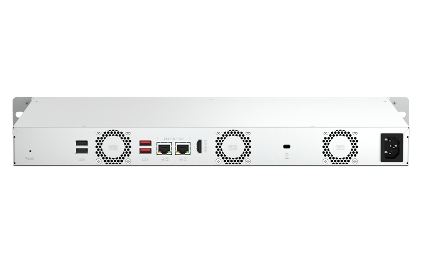 QNAP TS-464eU NAS Rack (1U) Intel® Celeron® N5095 8 GB DDR4 0 TB QNAP Turbo System Aluminium, Sort