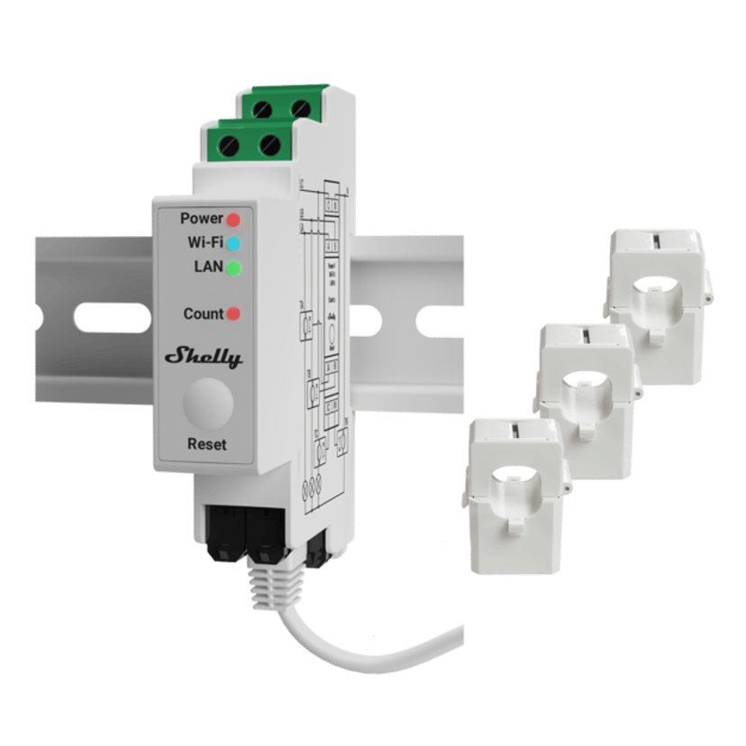 Shelly Pro 3EM trefas 120A energimätning med WiFi och Ethernet