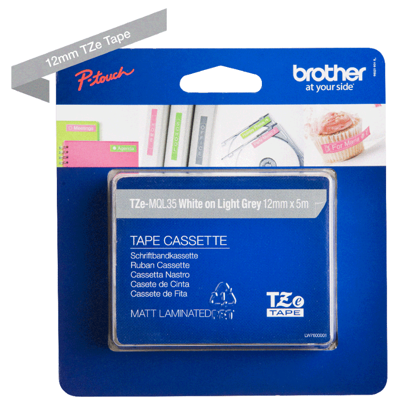 Brother Tape 12mm TZe-MQL35 Wit/Lichtgrijs