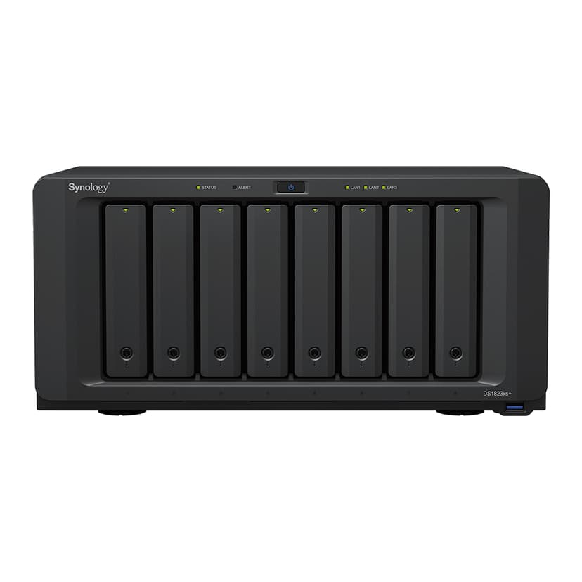 Synology DiskStation DS1823XS+ NAS- ja tallennuspalvelimet Tower Ryzen Embedded V1780B 8 GB DDR4 0 TB DiskStation Manager musta