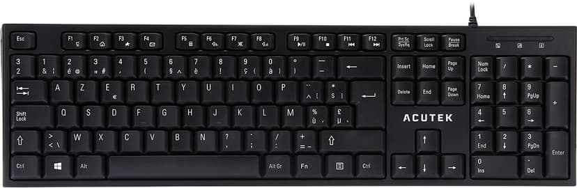 Acutek AK-200W/BE tangentbord USB AZERTY Belgiskt, Fransk Kabel Belgiskt, Fransk