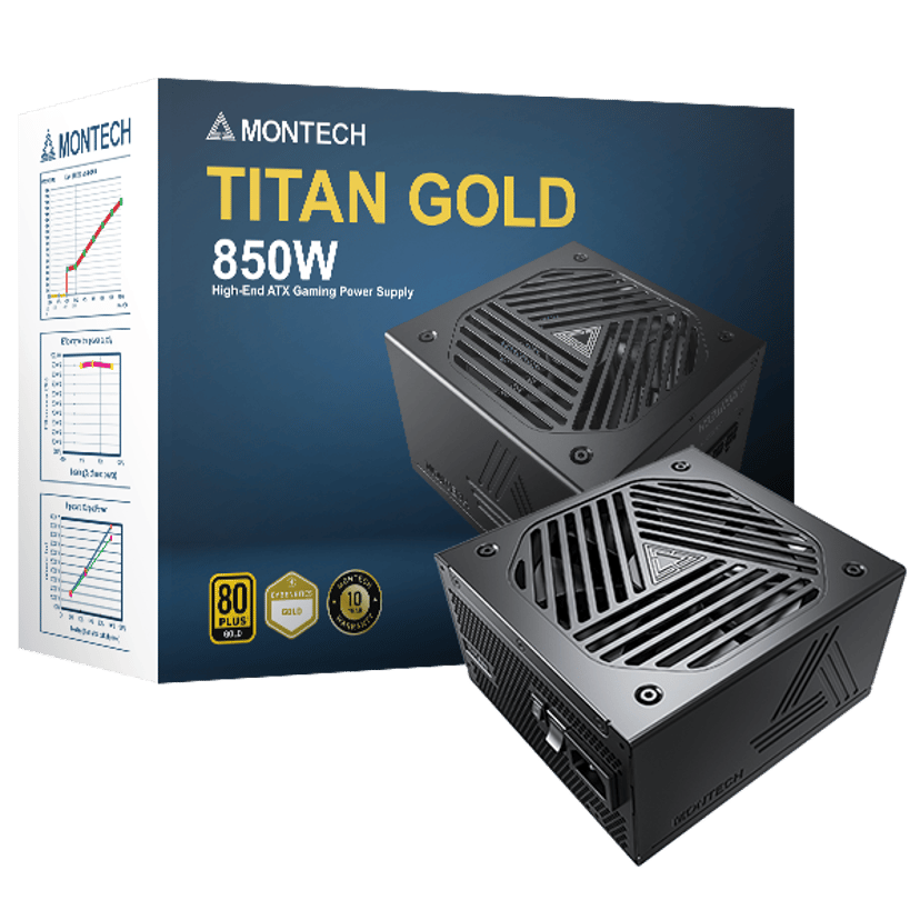 Montech TITAN GOLD 850W strømforsyningsenhet 20+4 pin ATX ATX Sort 850W ATX 80+ Gold Strømforsyning