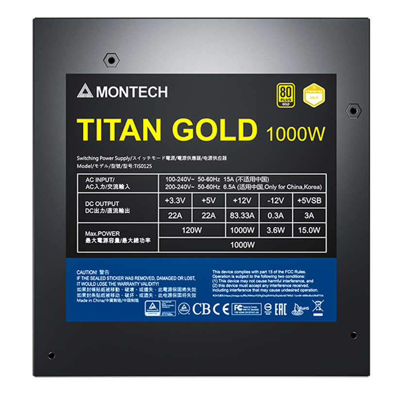 Montech Titan 1000w 80+ Gold Modular Psu 1000W ATX 80 PLUS Gold Strømforsyning