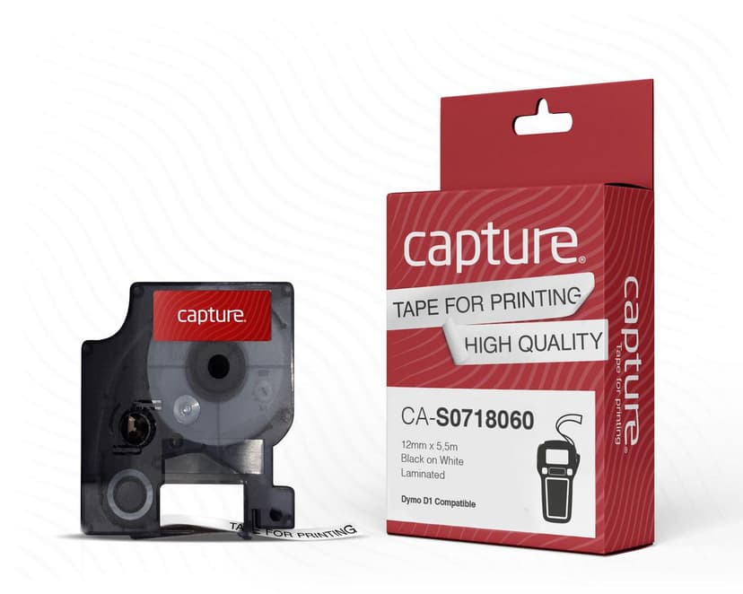 Capture Tape D1 12mm Black/White Permanent Polyester