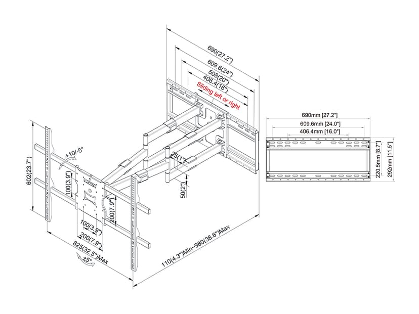 Multibrackets M Universal Long Reach Arm 980mm SD Dual