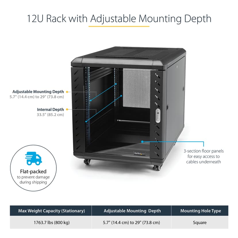 Startech 12U Knock-down serverrack met wielen