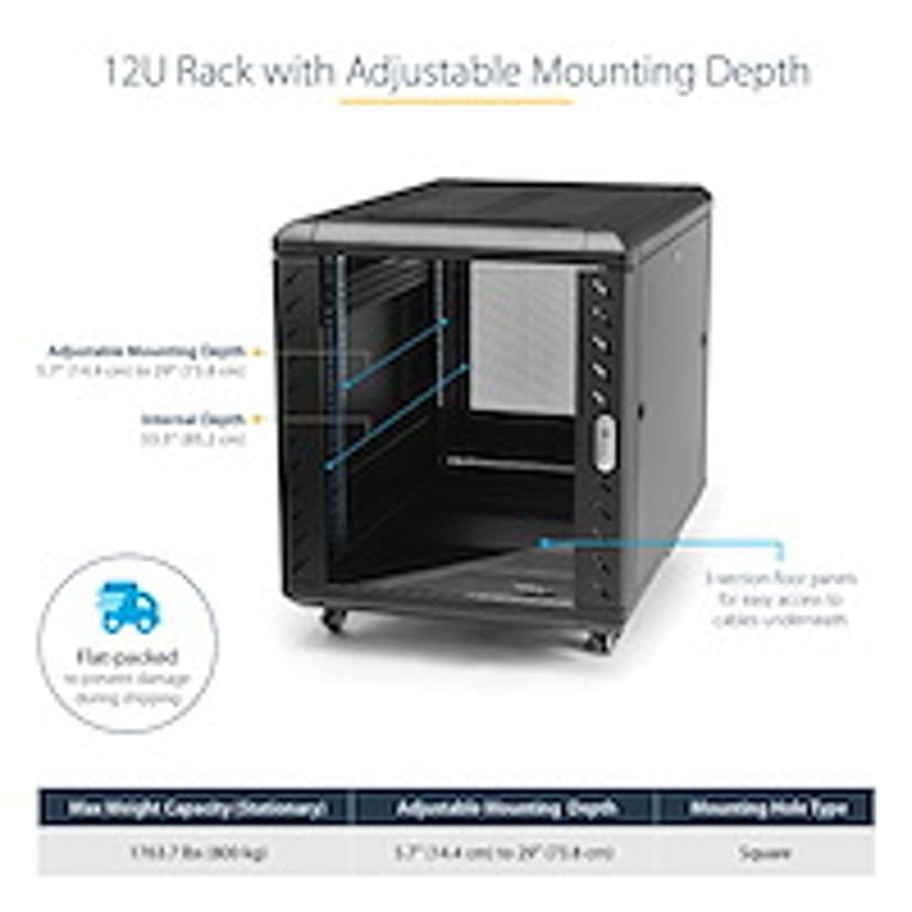 Startech 12U Nedmonterbart Serverrack med hjul