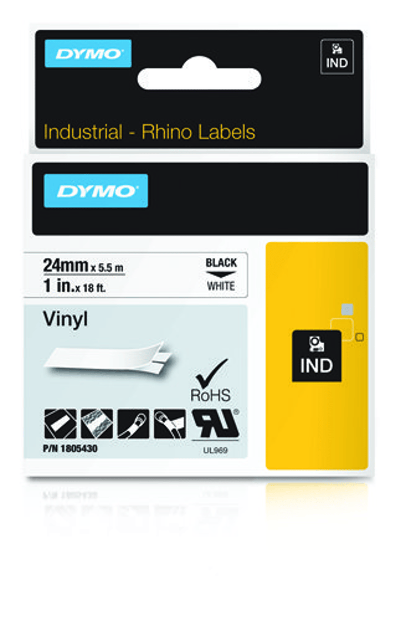 Dymo Tape RhinoPRO Pysyvä Vinyyli 24mm Musta/Valkoinen