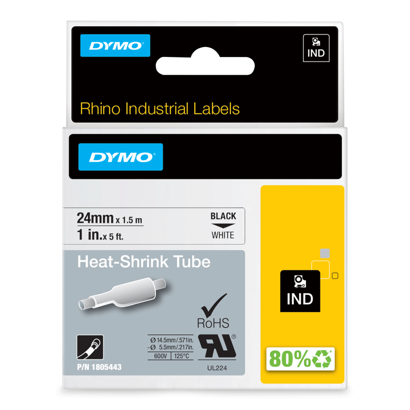 Dymo Tape RhinoPRO Heat Shrink 24mm Sort/Hvid