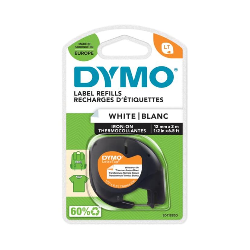 Dymo Tape LetraTag 12mm Stryk-På Svart/Vit
