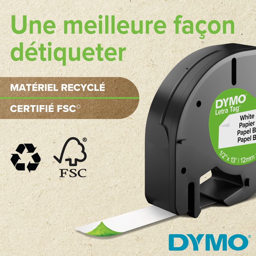 Dymo Tape LetraTag 12mm Iron-On Zwart/Wit