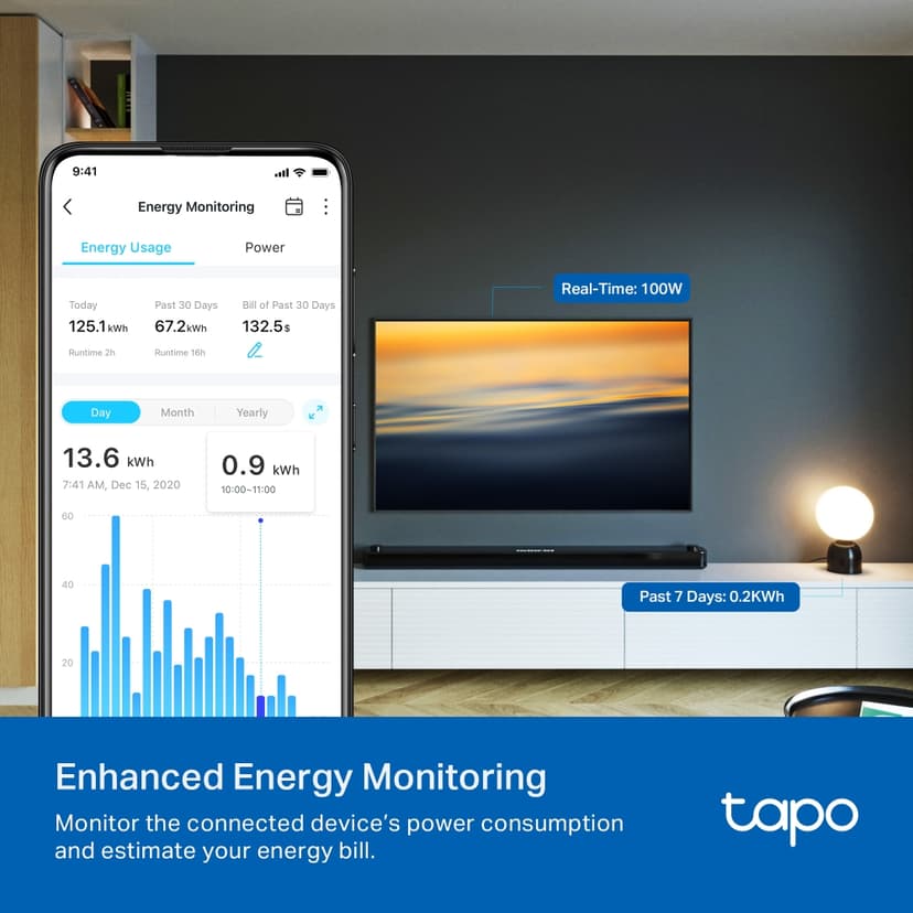 TP-Link Tapo P110 smartplugg 3680 W Hjem, Kontor Hvit