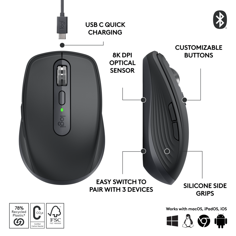 Logitech MX Anywhere 3S RF trådløs + Bluetooth