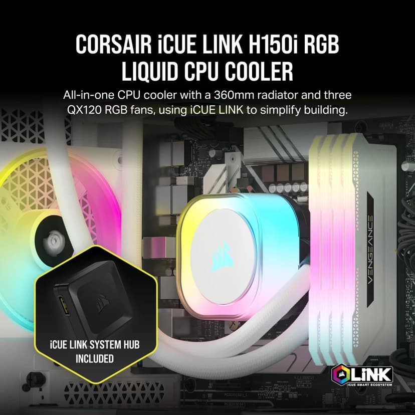 Corsair iCUE LINK H150i RGB White AiO væskekøler Hvid