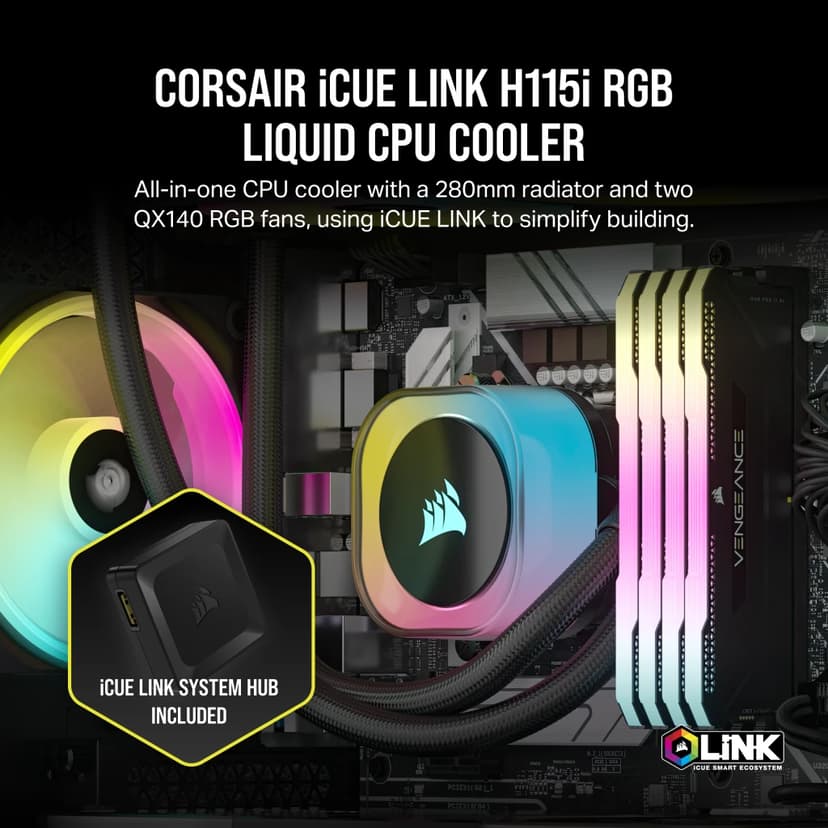 Corsair iCUE LINK H115i RGB Black AIO vloeistofkoeler Zwart