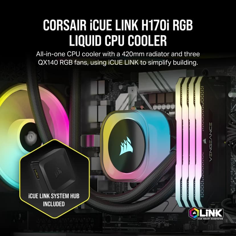 Corsair iCUE LINK H170i RGB Black AIO vloeistofkoeler Zwart
