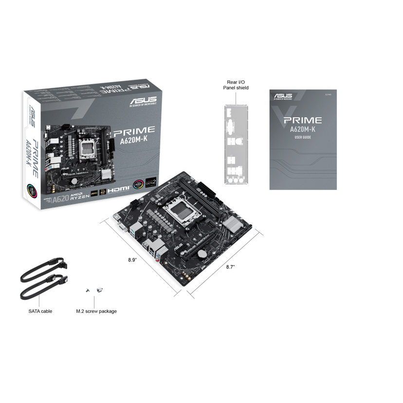 ASUS PRIME A620M-K AMD A620 AM5-sockel micro ATX AM5 Micro-ATX Moderkort