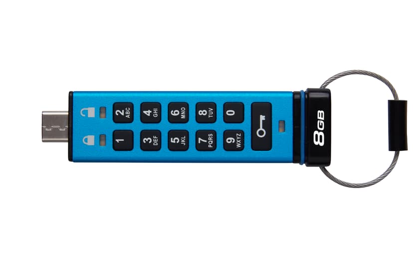 Kingston Ironkey Keypad 200C 64GB Encrypted USB | Alphanumeric Keyboard | Multi-Pin Access | XTS-AES 256-bit | FIPS 140-3 Level 3 Certified (Requested) | IKKP200C/64GB, Blue