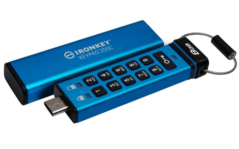 Kingston IronKey KeyPad 200 8GB USB-C Sininen