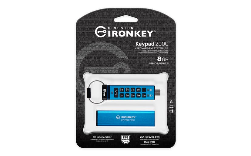 Kingston IronKey KeyPad 200 8GB USB-C Sininen