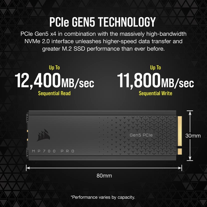 Corsair MP700 PRO 1TB GEN5 X4 2.0 SSD Heatsink M.2 PCIe 5.0