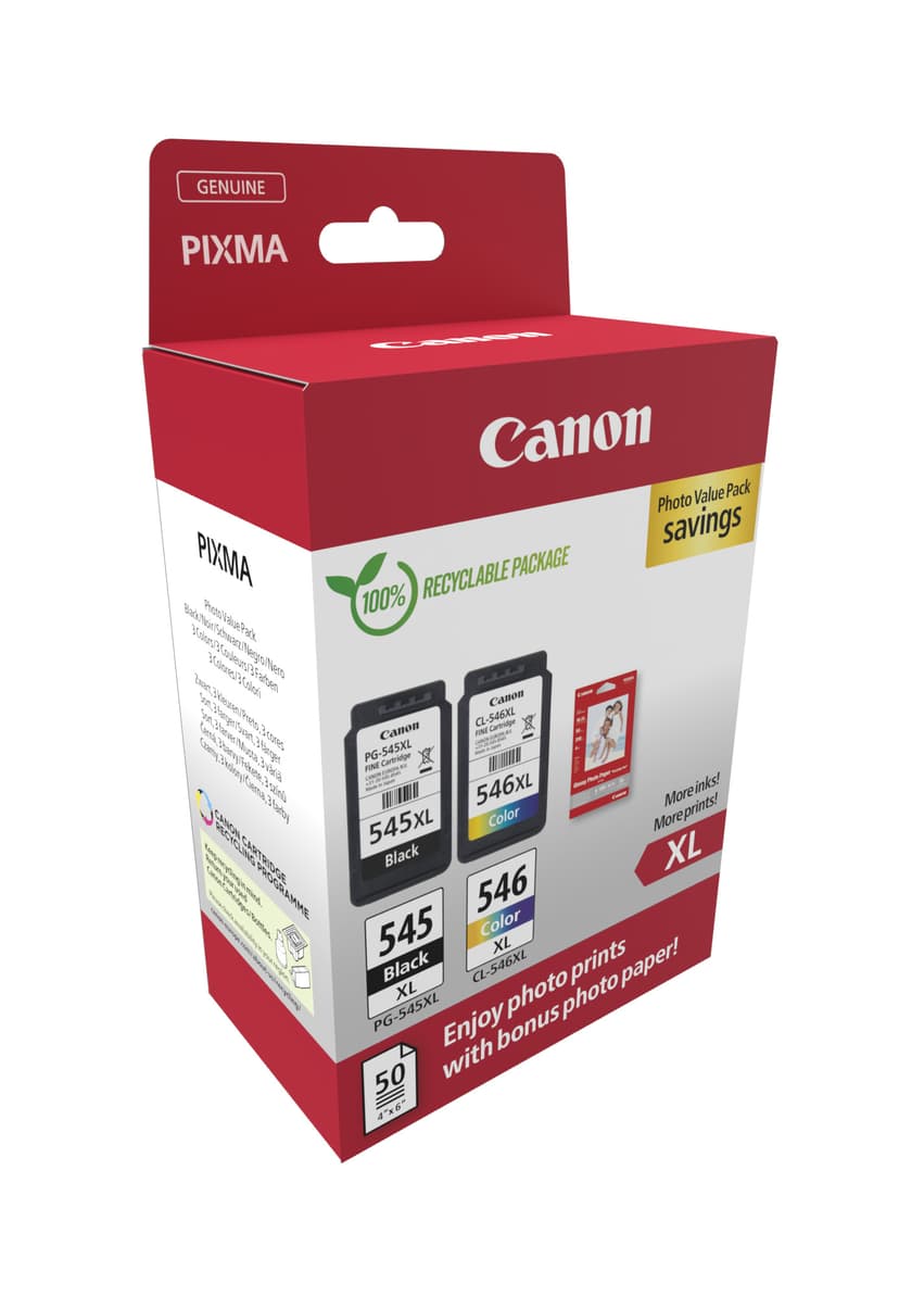 Canon Ink Photo Value Pack PG-545XL/CL-546XL + 10x15cm Photo 50-Sheet