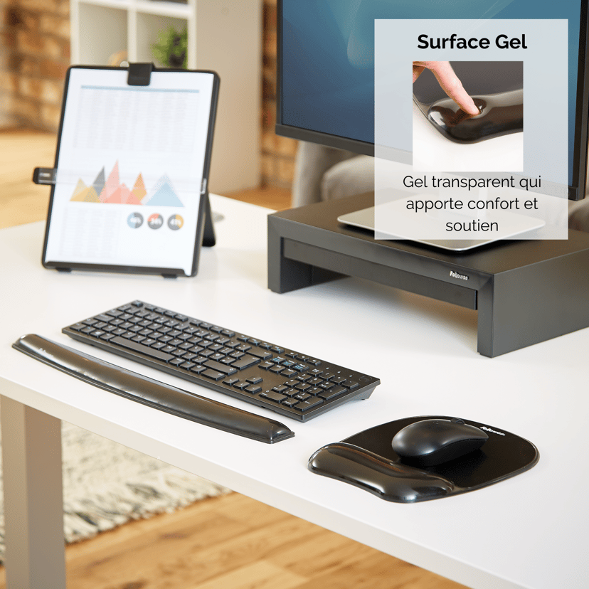 Fellowes Gel Crystal Svart Musmatta & Handledsstöd
