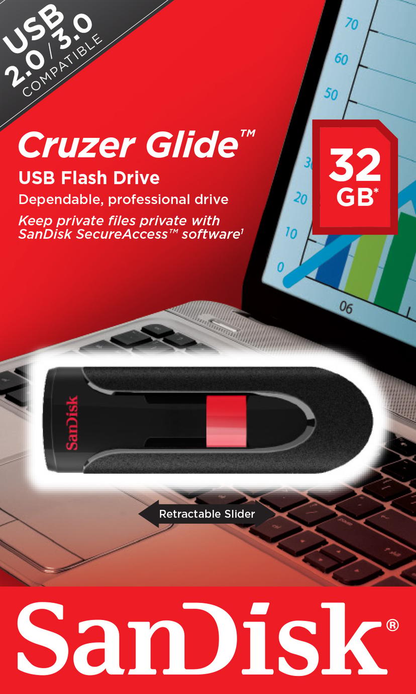 SanDisk Cruzer Glide 32GB USB-A Musta, Punainen