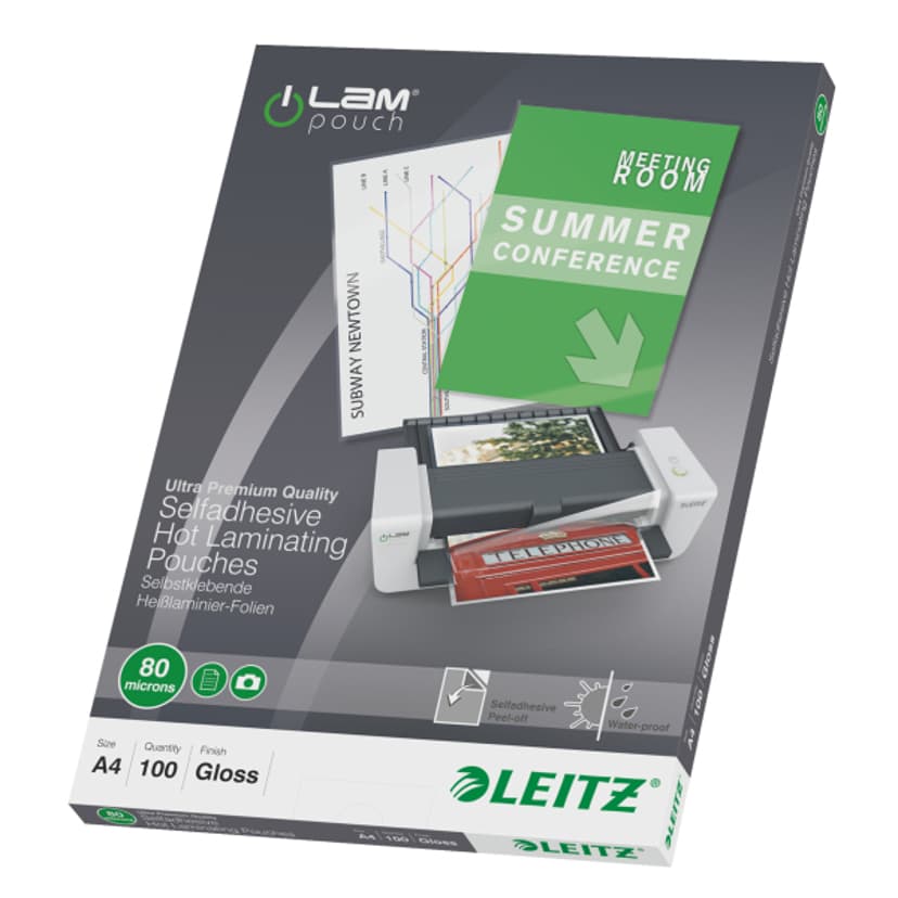 Leitz Lamineringsficka Självhäftande 80mic A4 100st