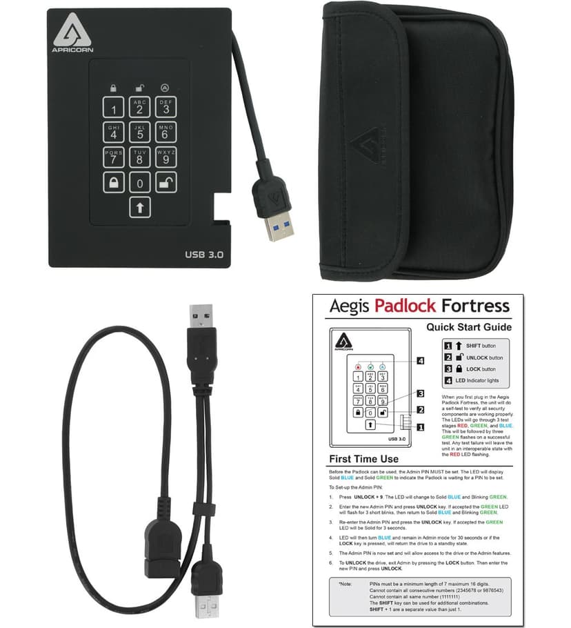 Apricorn Padlock fortress 500GB Svart