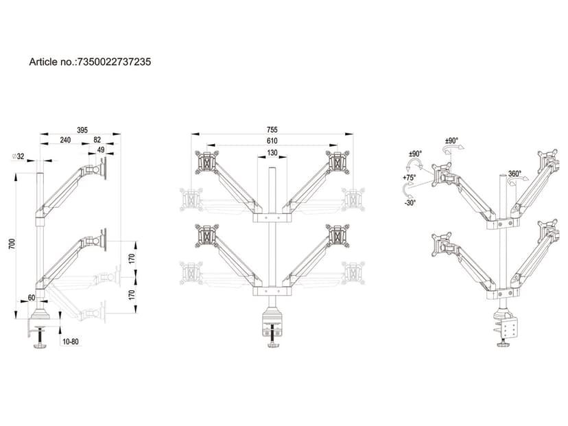 Multibrackets M VESA Gas Lift Arm Quad