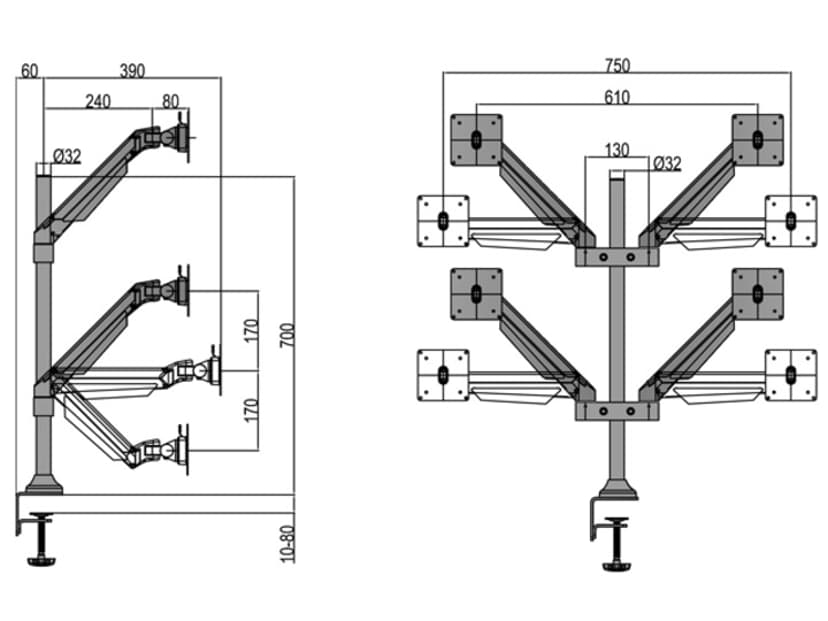 Multibrackets M VESA Gas Lift Arm Quad