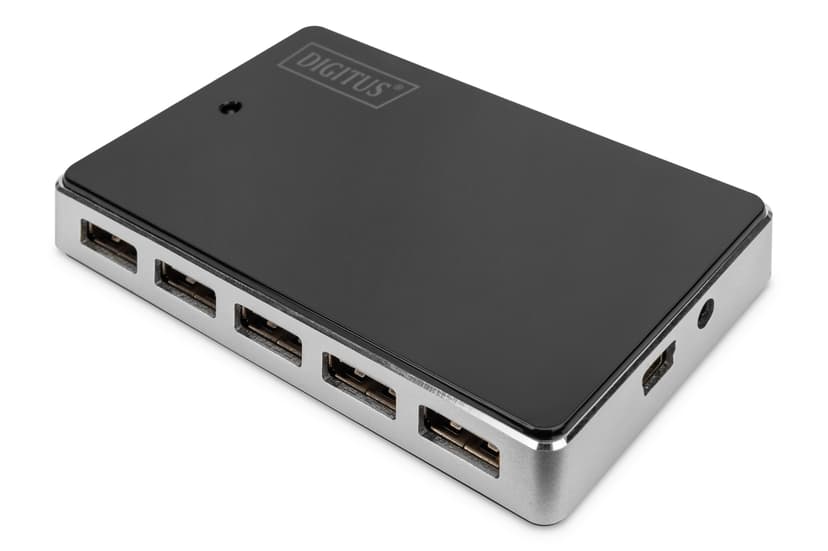 Digitus DA-70229 grensesnitt-hub 480 Mbit/s Sort, Sølv USB 2.0