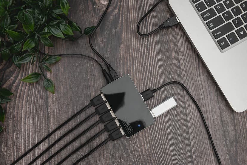 Digitus DA-70229 grensesnitt-hub 480 Mbit/s Sort, Sølv USB 2.0