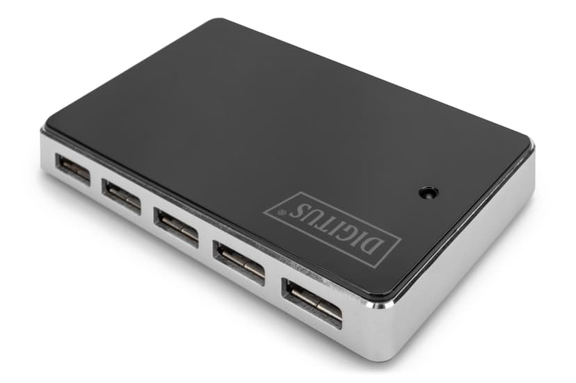 Digitus DA-70229 grensesnitt-hub 480 Mbit/s Sort, Sølv USB 2.0