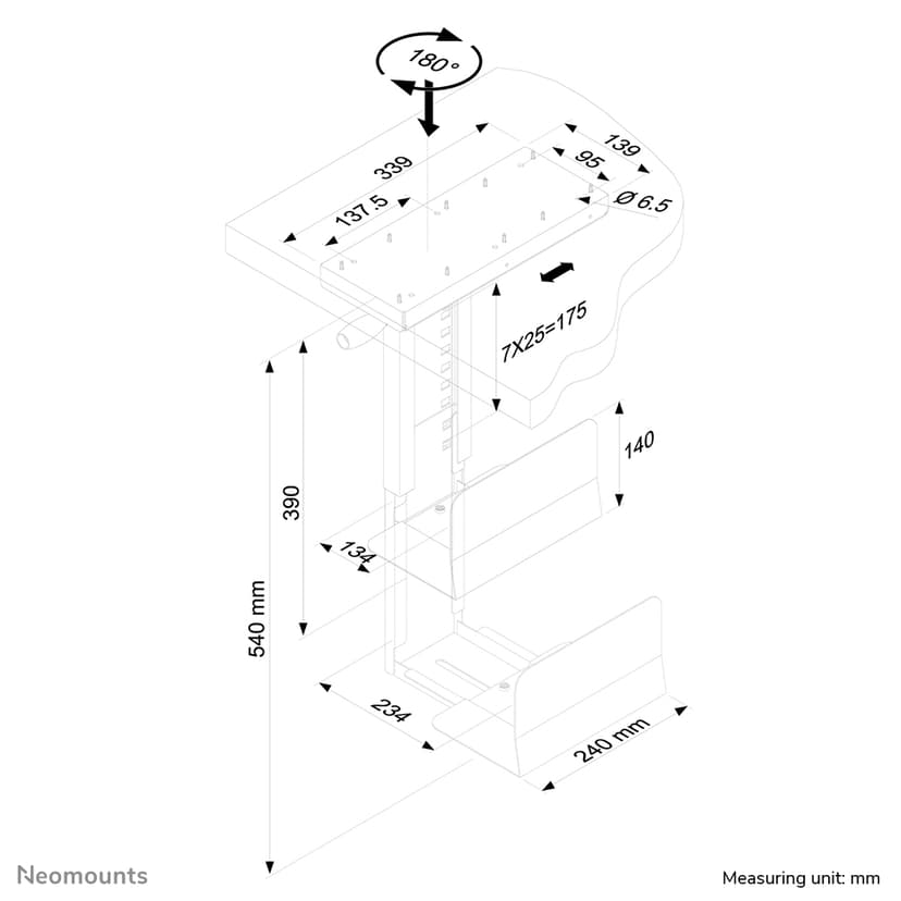 Neomounts CPU-D250BLACK CPU-teline Pöydälle asennettava keskusyksikköteline Musta