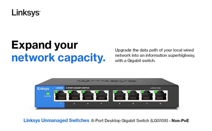 Linksys LGS108 8-Port Business Desktop Gigabit Switch